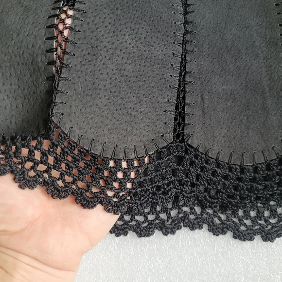 Vintage Black Suede Patchwork Miniskirt With Crochet Lace Trim 70s Boho 38 EU 6 - Picture 10 of 15